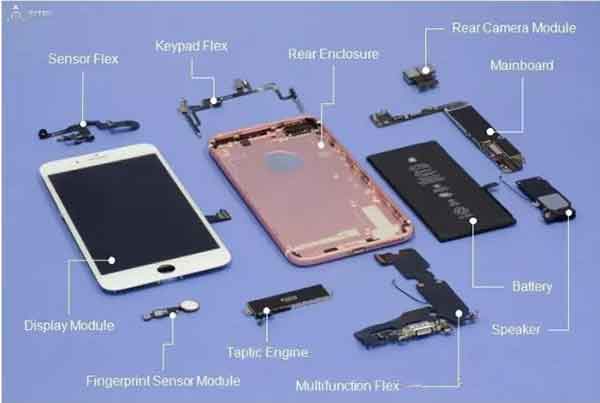  iPhone 7 Plus PCBA主要部件圖